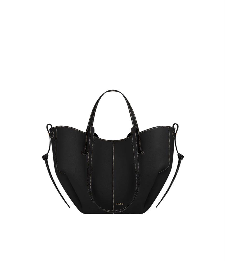 polene cyme mini ブラック テクスチャード エクリュ ステッチ