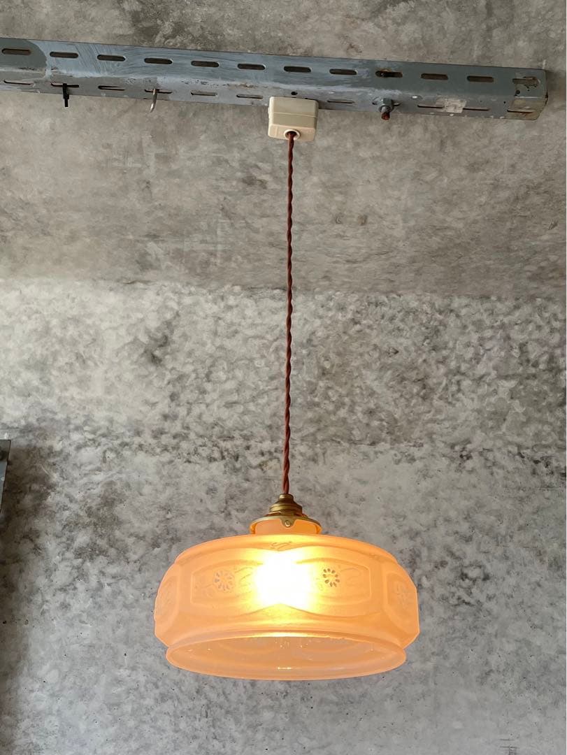 59. 40’s フランスアンティーク　古民家 ガラスシェードペンダントランプ