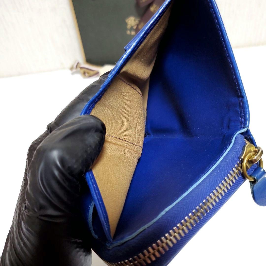 週末限定完売品　イルビゾンテ　二つ折り財布　ロイヤルブルー　ゴールド　牛革レザー