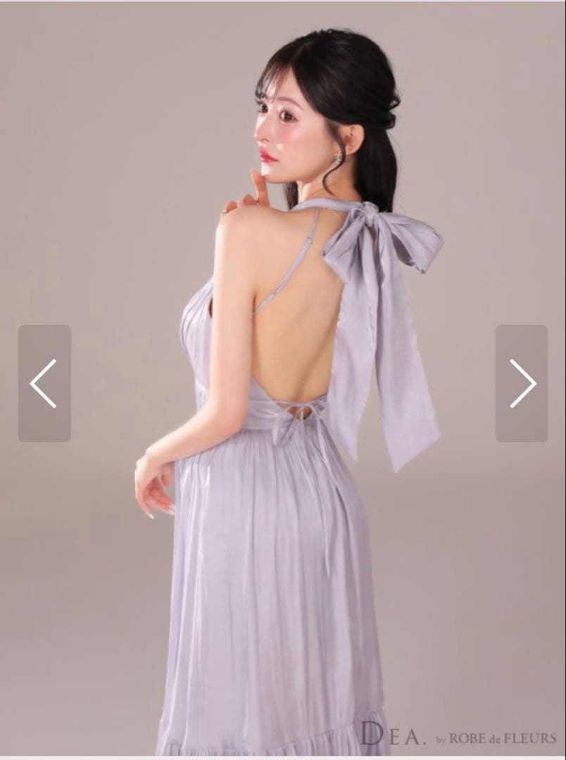 ROBE de FLEURS DEA サテンリボン　ミディアムドレス　ブルー