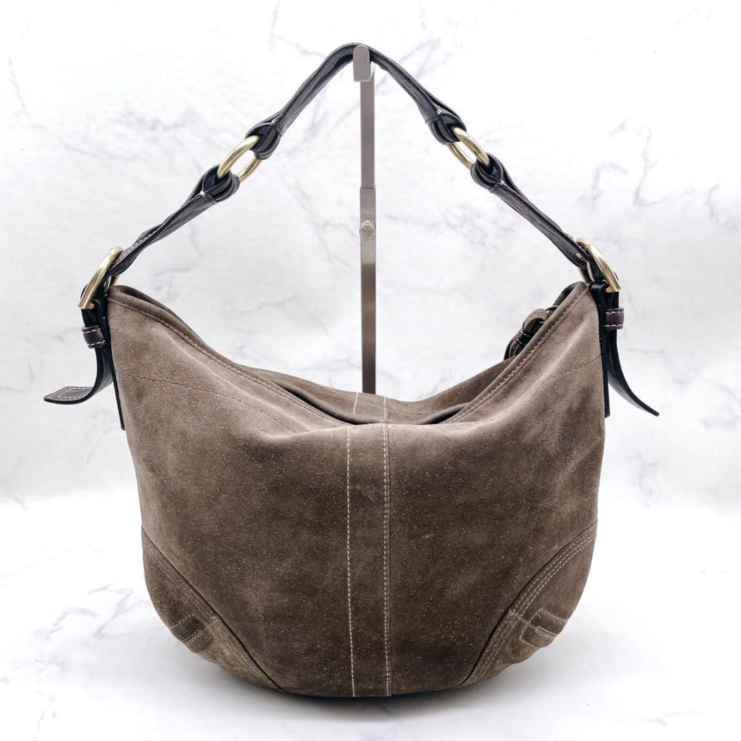 コーチ ホーボー ワンショルダーバッグ ハーフムーン スエード レザー ブラウン