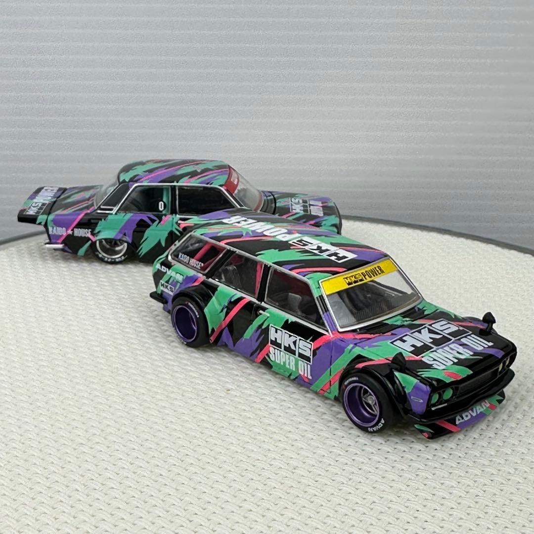 街道ハウス　MiniGT　ダットサン 510　ワゴン　 V1 HKS 2台セット