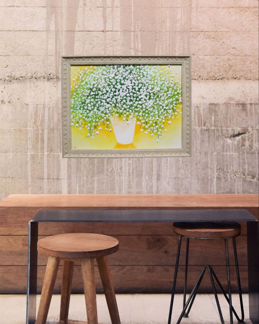 油絵 油彩 油彩画 絵 絵画 【カスミソウ】