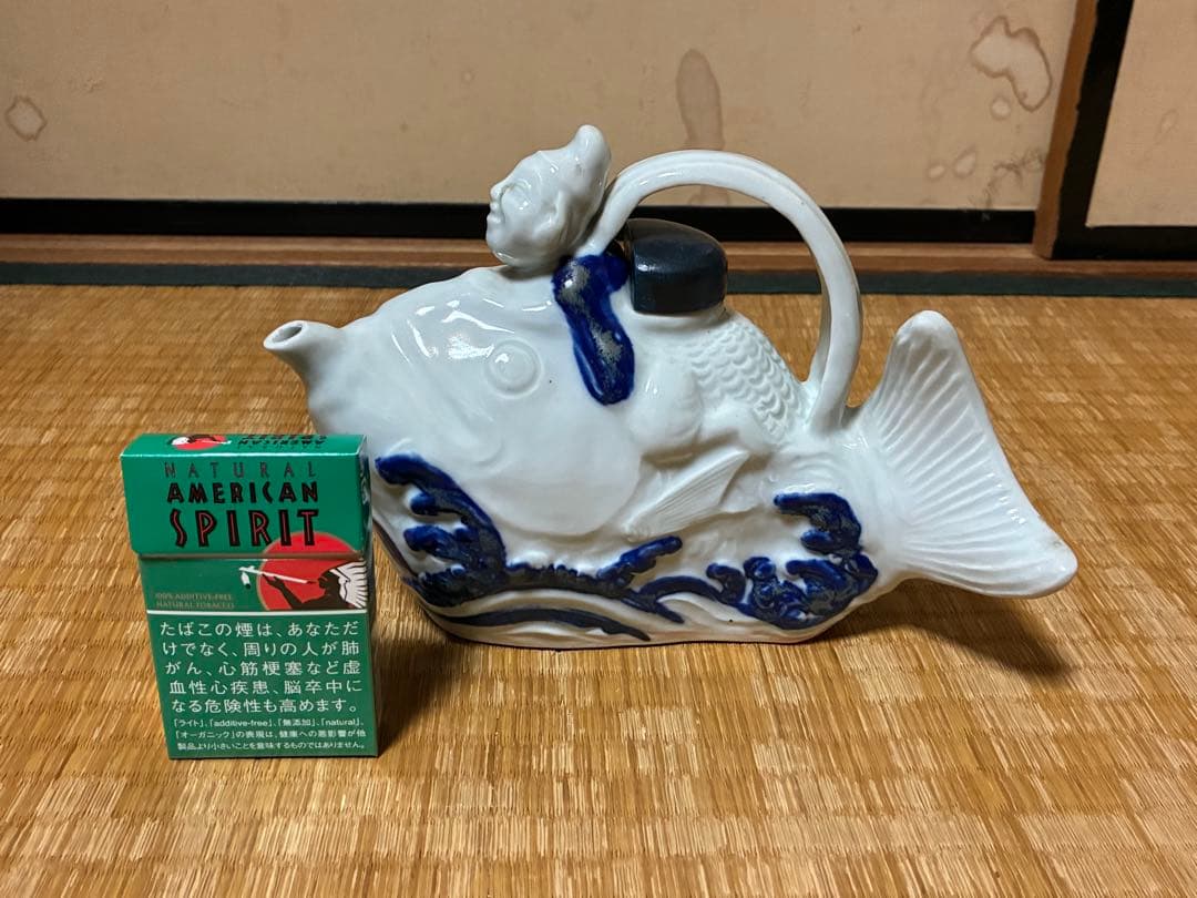 茶道具 白磁 魚型 陶器 手付き 急須 水柱 木箱付 中国美術？