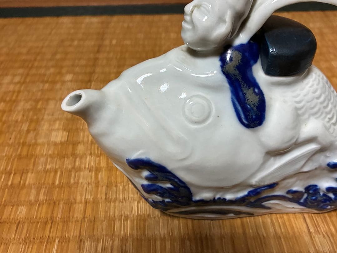 茶道具 白磁 魚型 陶器 手付き 急須 水柱 木箱付 中国美術？