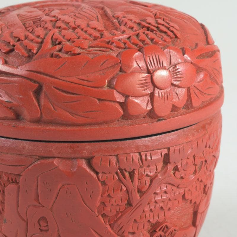 中国　剔紅　堆朱　花草山水刻　棗　時代箱　V　9767