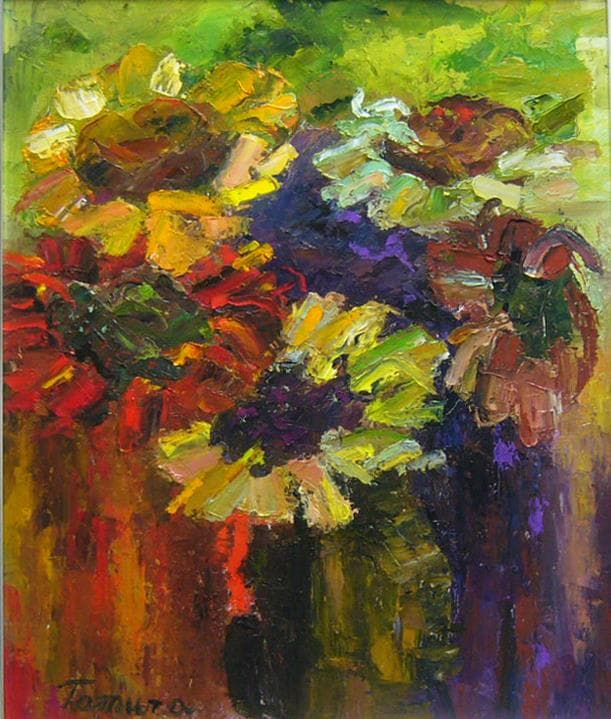 絵画 油絵 田村隆枝  肉筆油絵 抽象画 太陽の花 ひまわり