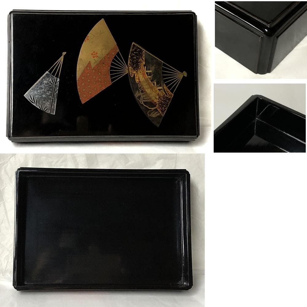 y015 人間国宝 一后一兆 輪島塗 扇面蒔絵 茶箱 共箱 青備前 抹茶碗 振出