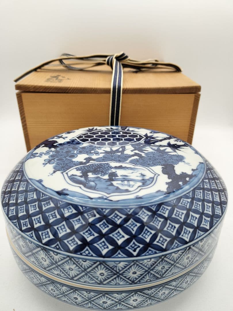 c757 喰籠 染付 松竹梅 手塚充 茶道具 木箱 古物