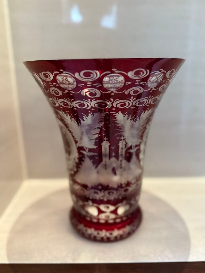 GLASS BOR のガラス製品赤色エッチングガラスフラワーベース