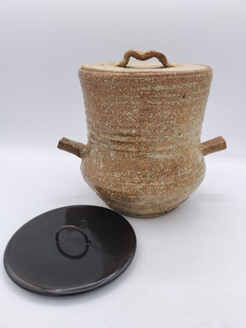 c523 水指 信楽山水 替蓋付 諏訪蘇山　木箱 茶道具 古物