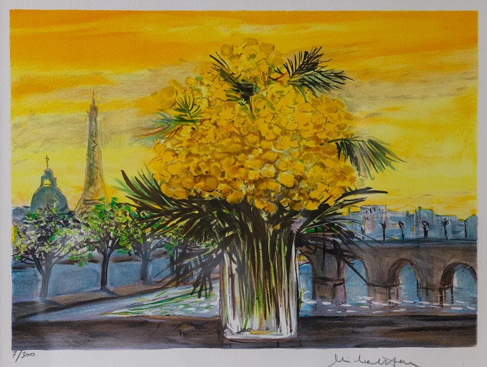 絵画 版画 ミッシェル・アンリ『黄色い花束』 リトグラフ 7/300 巨匠 パリ
