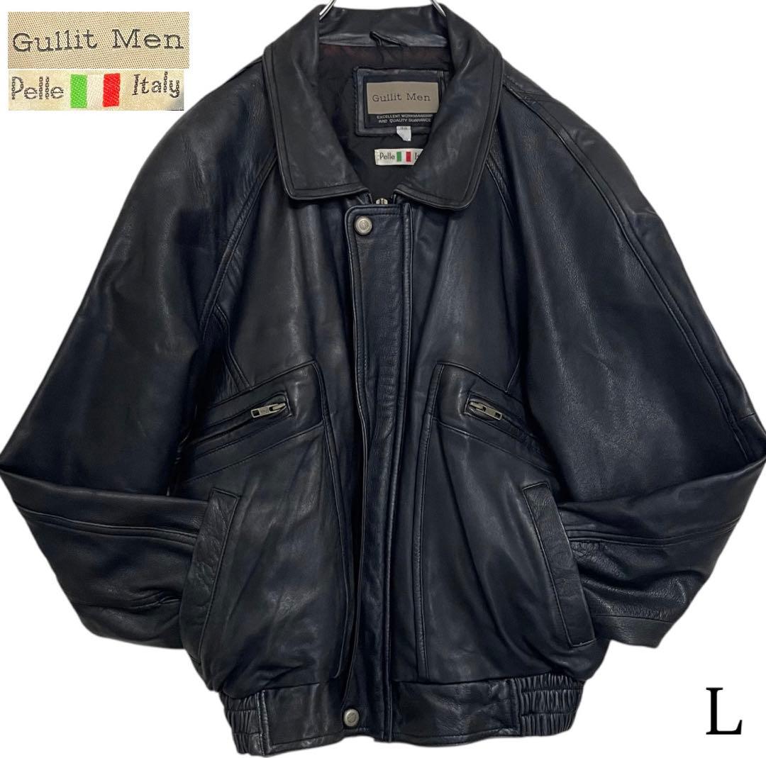 【Gullit Men】イタリア ラムレザーシングルライダースジャケット 黒 L