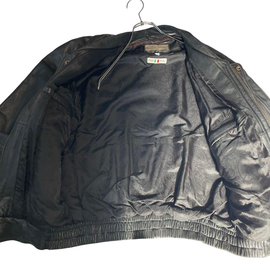 【Gullit Men】イタリア ラムレザーシングルライダースジャケット 黒 L