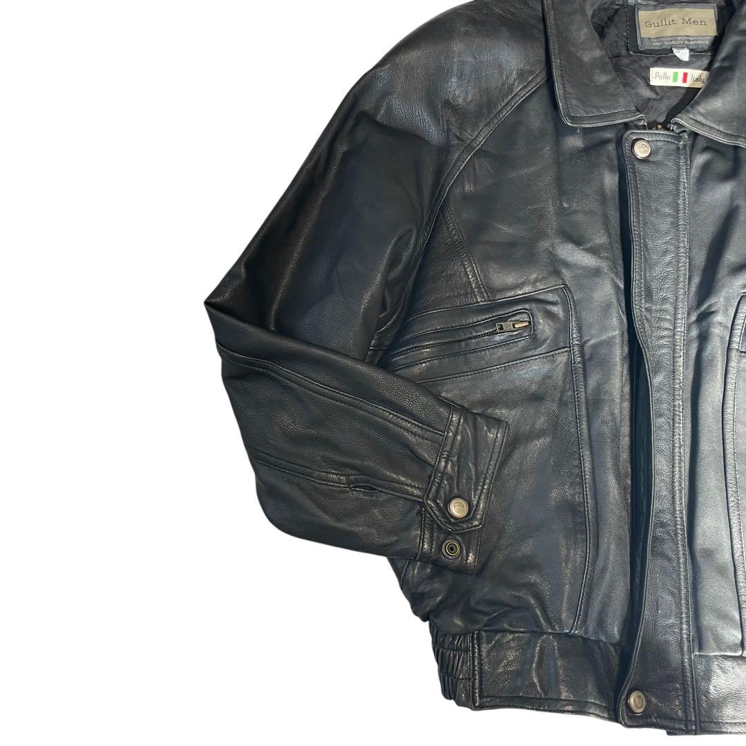 【Gullit Men】イタリア ラムレザーシングルライダースジャケット 黒 L