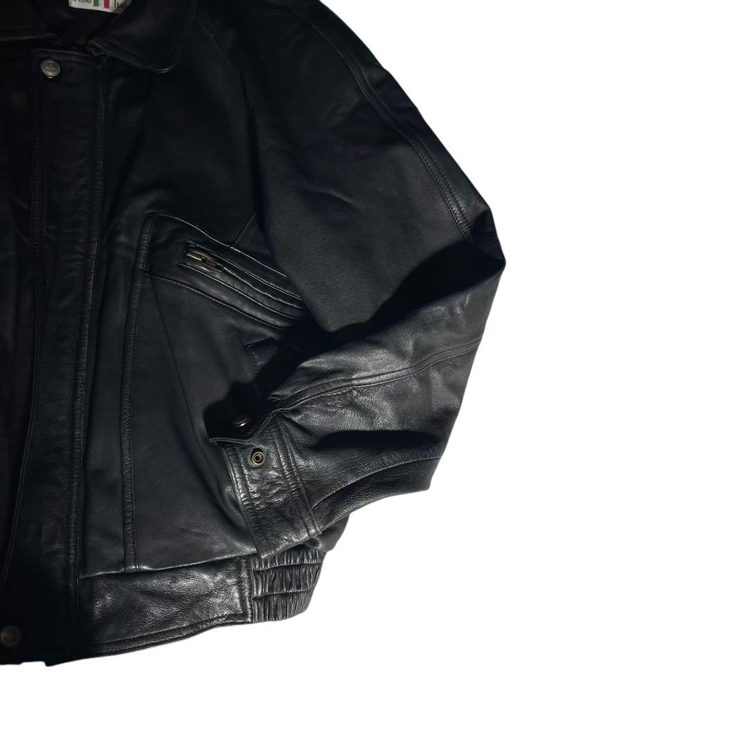 【Gullit Men】イタリア ラムレザーシングルライダースジャケット 黒 L