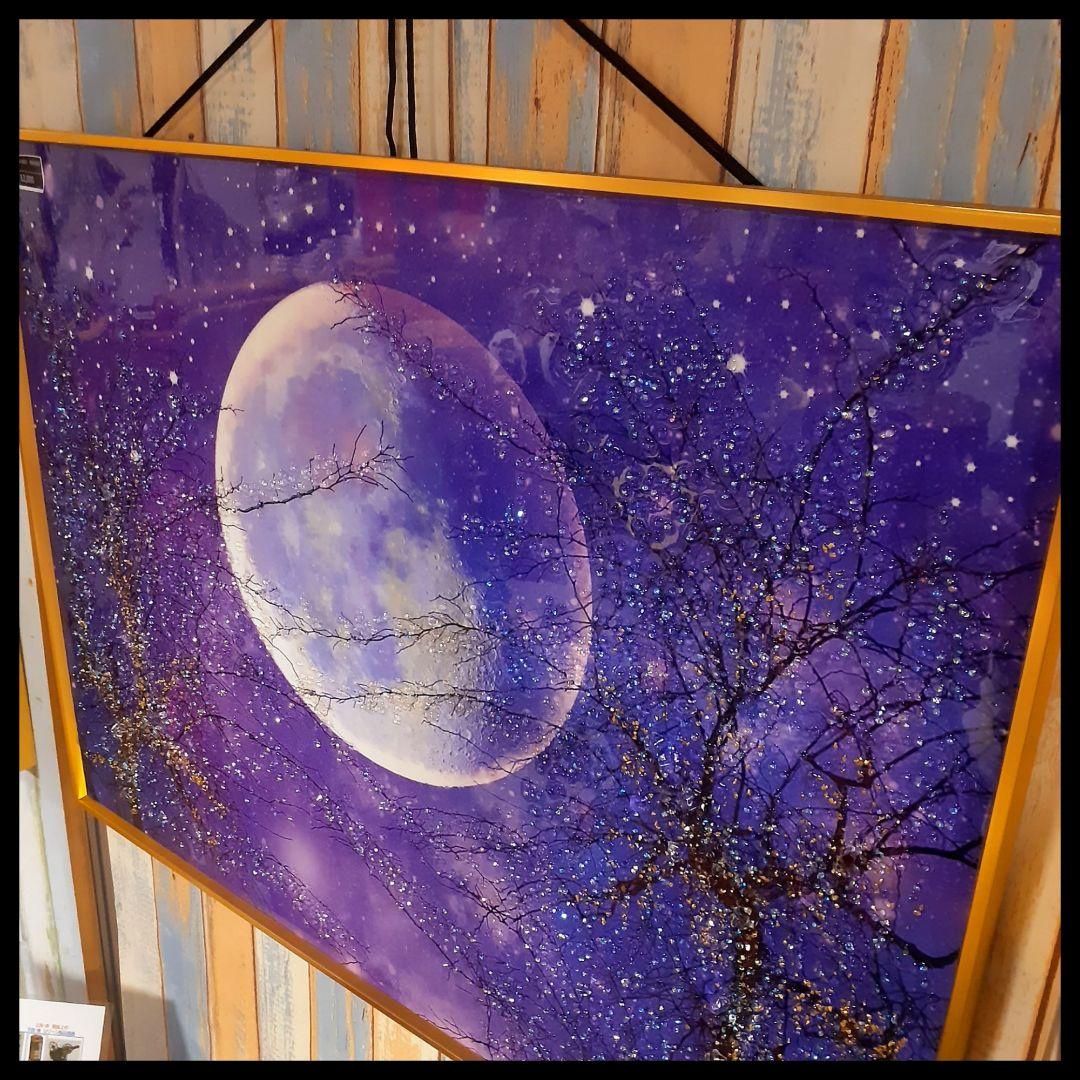 輸入雑貨　天然石　『星空満月』　風景画　水晶石　クリスタル　フレーム付き
