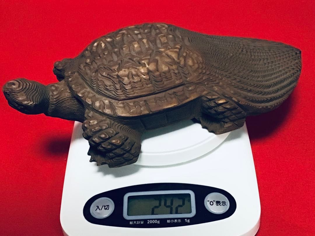 ◉逸品◉数寄屋造りの名棟梁〓平田雅哉◉一刀彫・木彫〓亀・千寿亀・蓑亀◉26cm