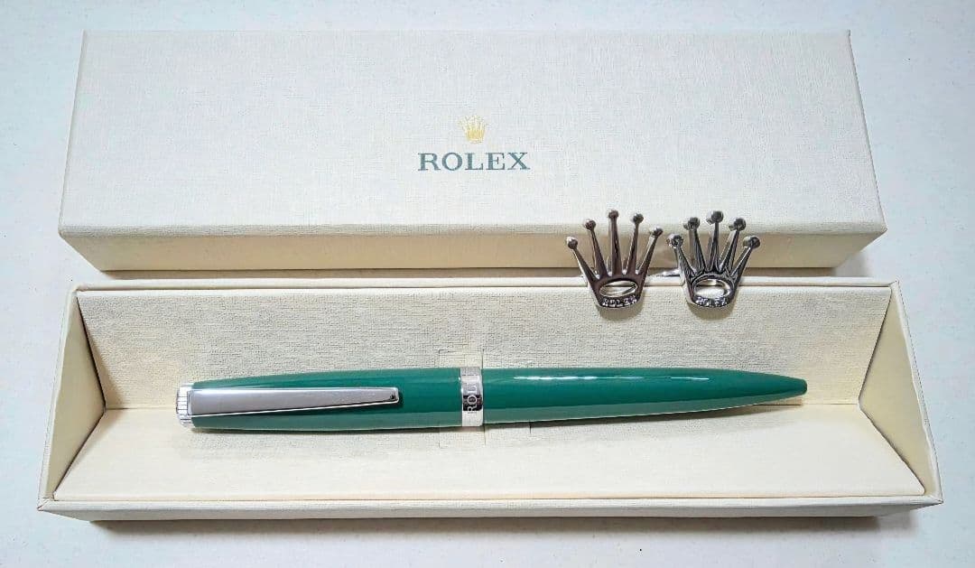 ロレックス　グリーンボールペン・カフスセット　箱付き　新品
