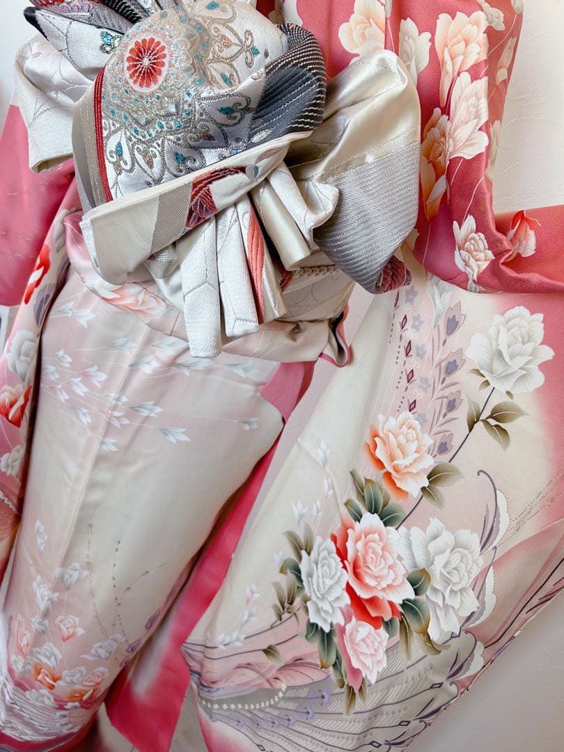 正絹振袖フルセット　豪華金彩　薔薇　パール姫　ピンク 花柄 振袖 絹