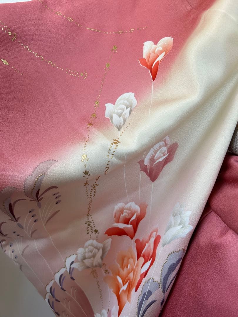 正絹振袖フルセット　豪華金彩　薔薇　パール姫　ピンク 花柄 振袖 絹