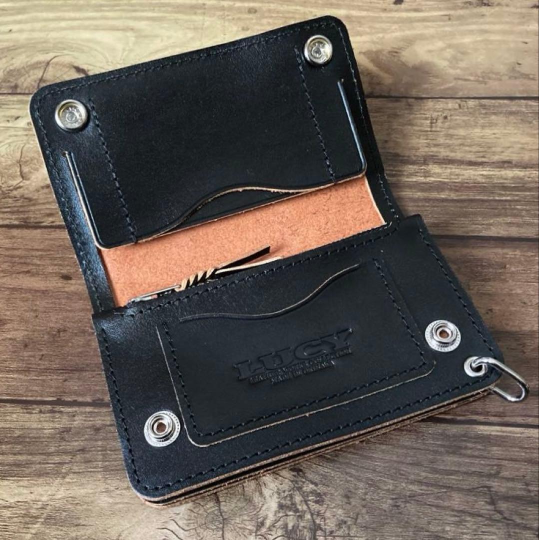 【はま寿司】ミドルトラッカーウォレット 茶芯ブラック【お札を折らずに収納】