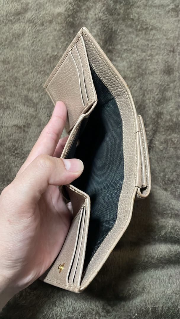 Gucci GGマーモント　ベージュ レザー三つ折り財布