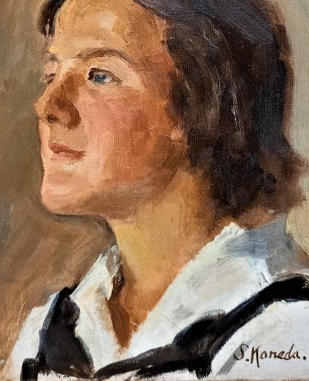 金田新治郎　婦人像　Ｆ4号　油彩画　真作