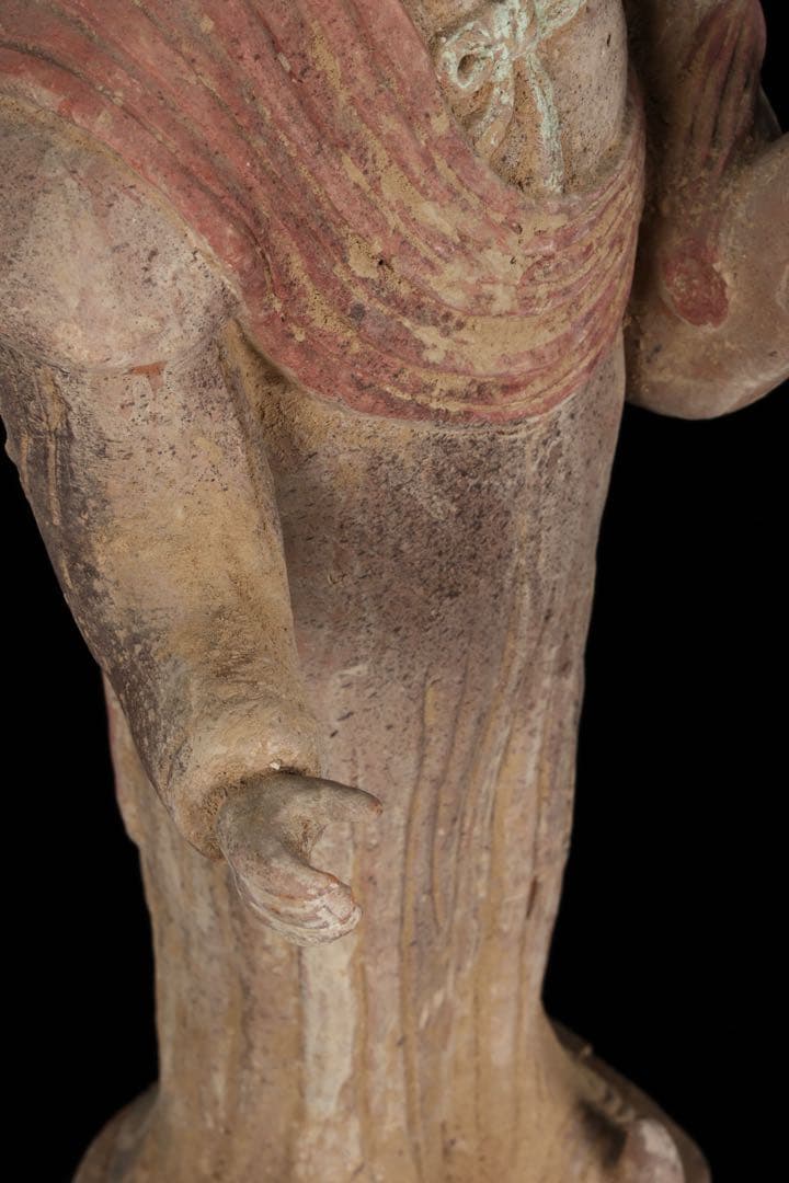 【中国古玩】加彩 婦女俑婦人 俑置物 高さ57㎝ 彩色残存 唐物 古美術 骨董品