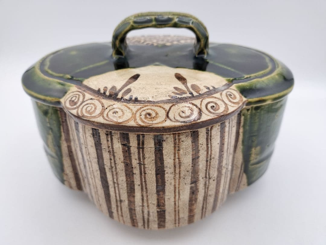 b104 食篭 織部 松本鉄山 木箱 茶道具 古物 喰籠　表千家