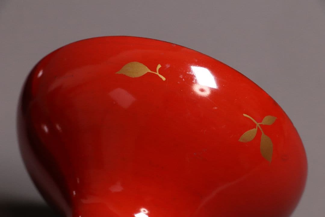 漆芸 明治大正 時代蒔絵椀 五客 天然木 草花 朱塗 金蒔絵【MA358】