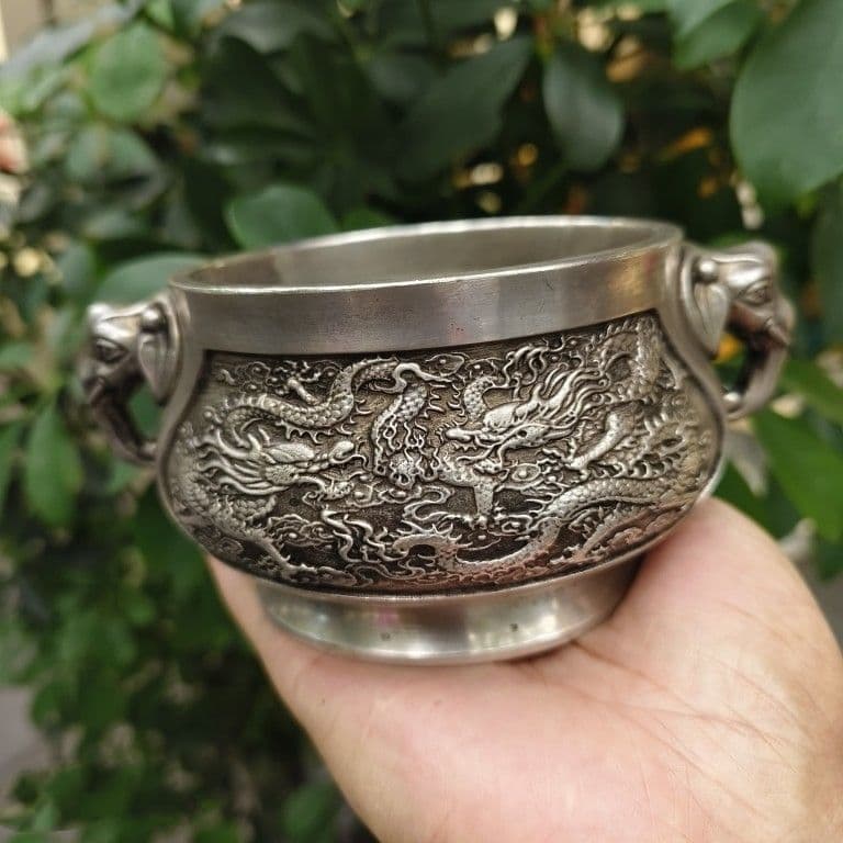 大象耳双龍戯珠香炉 茶道香炉 工芸品 美術品 置物