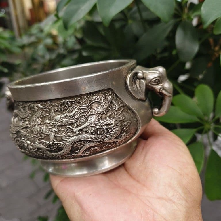 大象耳双龍戯珠香炉 茶道香炉 工芸品 美術品 置物