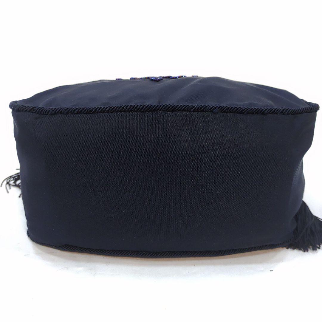 プラダ ハンドバッグ ナイロン ビーズロゴ 紺 タッセル