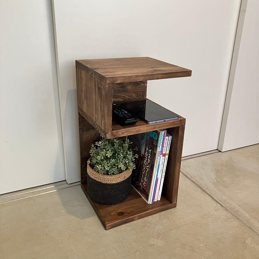 杉無垢材のサイドテーブル　S字　5【ハンドメイド家具】