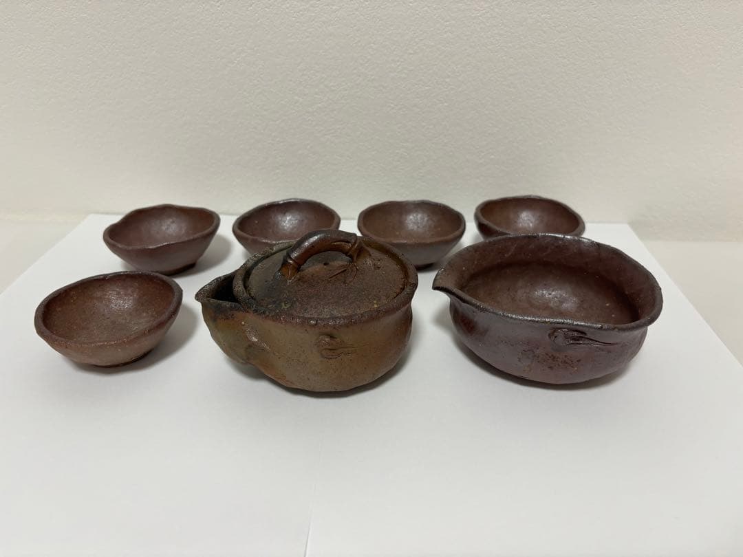 ⑦備前焼 宝瓶  宝瓶セットぐい呑 湯呑み 酒杯 湯冷まし 手びねり 登り窯 竹