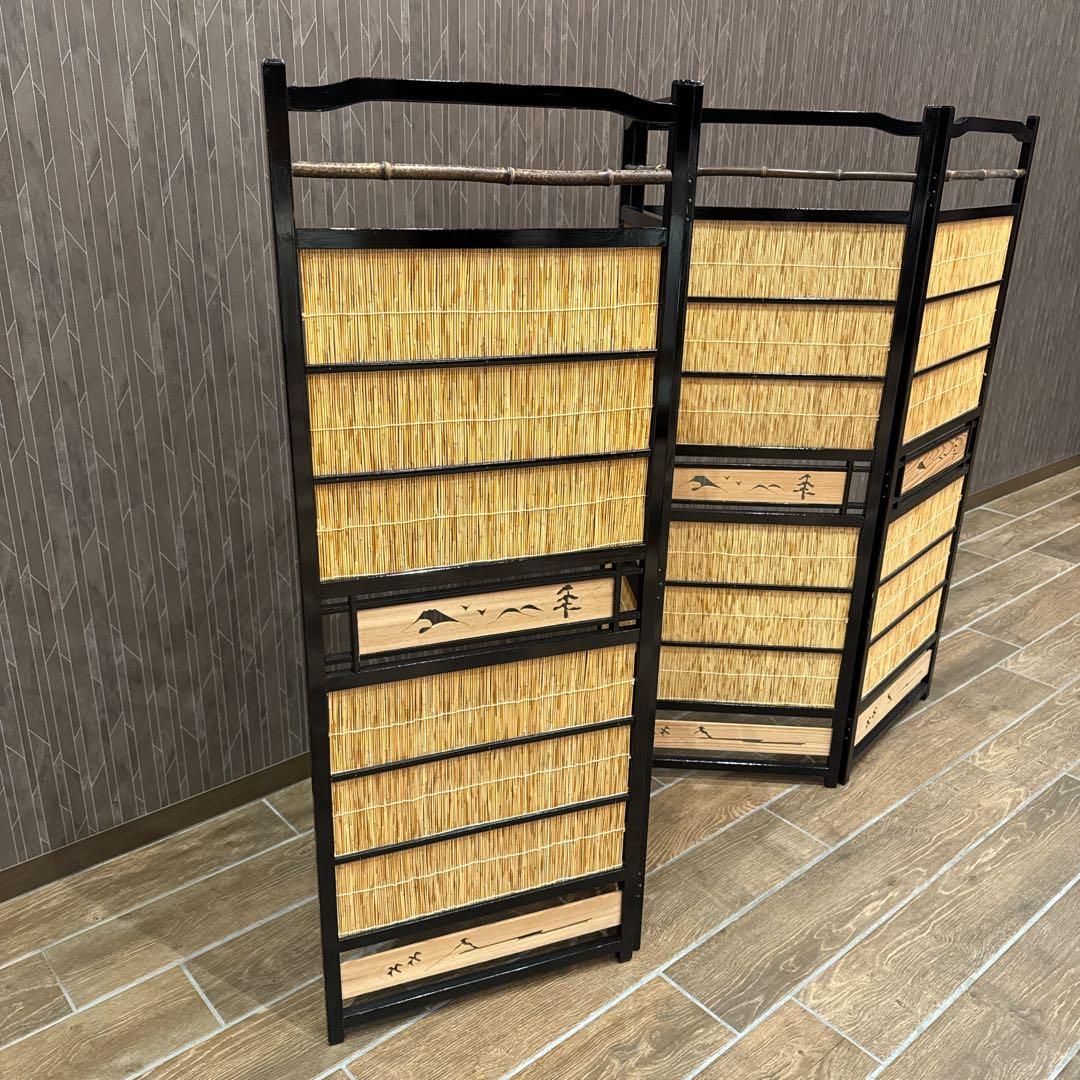 竹細工 衝立 4連 パーテーション 和モダン 間仕切り 昭和レトロ 古家具