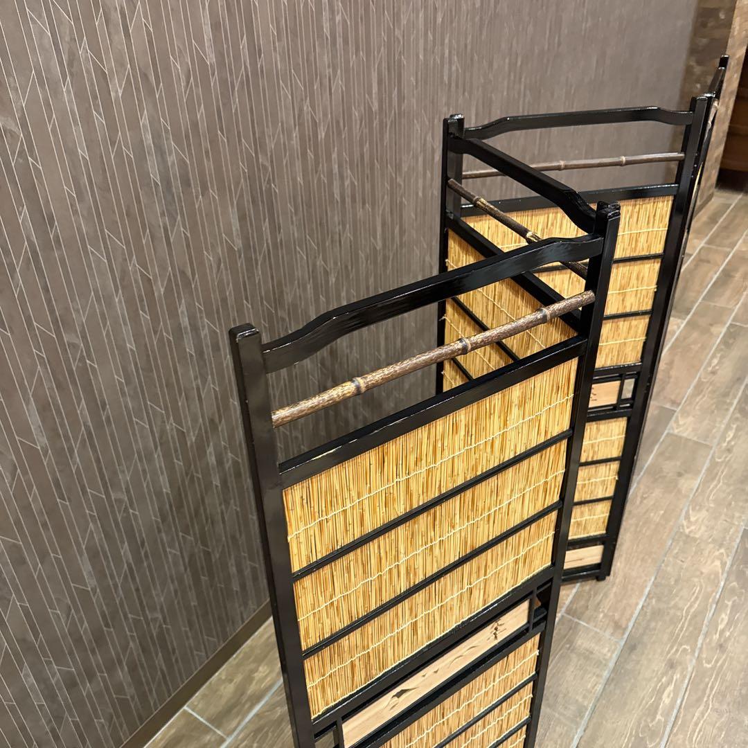 竹細工 衝立 4連 パーテーション 和モダン 間仕切り 昭和レトロ 古家具