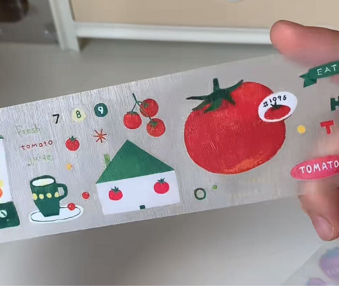 【8472】海外　マステ　5m巻売り　ラメ加工カッティング猫　トマト　野菜