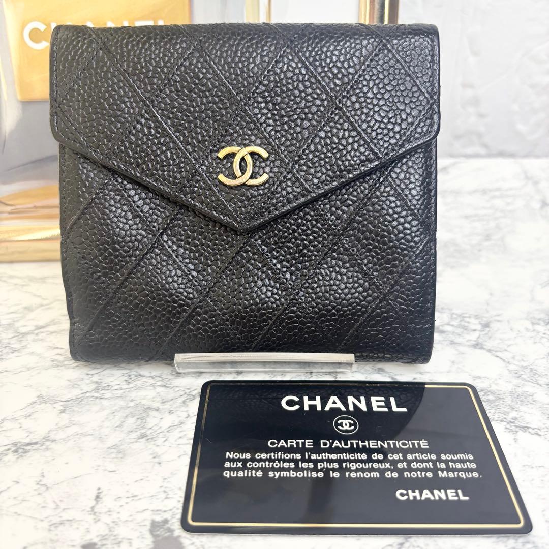 正規品　CHANEL 美品　財布　マトラッセ　ビコローレ　二つ折り財布　ゴールド