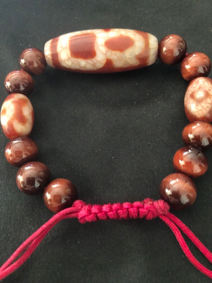 西蔵老礦龍紋一眼財神、星辰金剛天地、如意二眼天珠ブレスレット（念珠）