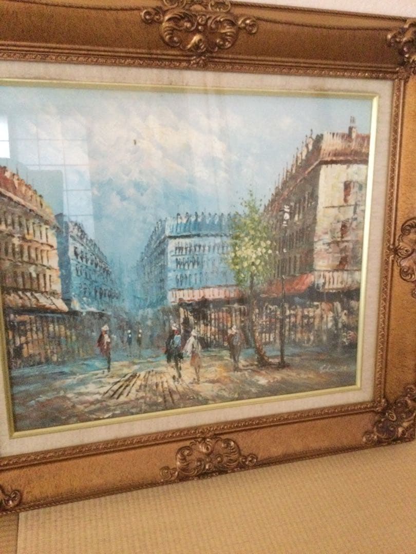 金縁フレームの油彩画 街の風景