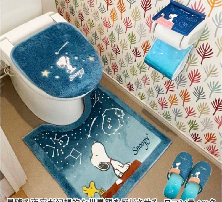 16日迄大特価 ブルー色　PEANUTS スヌーピー　トイレマットセット　新品