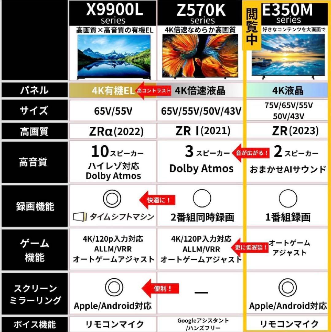 REGZA 液晶テレビ 4K 65V型 E350M
