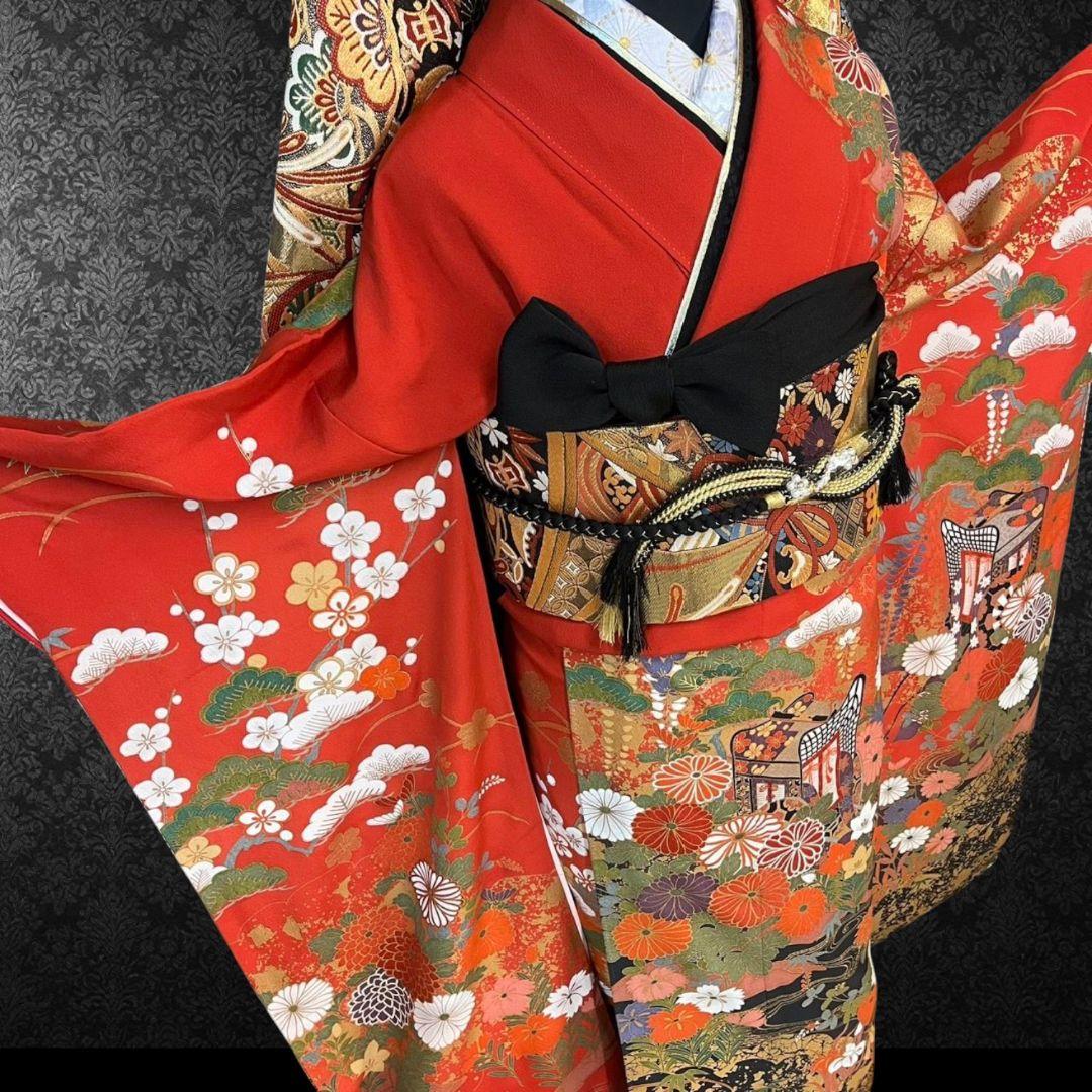 振袖フルセット(7点)・成人式・古典柄・金彩加工・胴裏正絹・高級手縫い・逸品