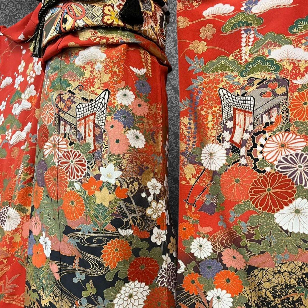 振袖フルセット(7点)・成人式・古典柄・金彩加工・胴裏正絹・高級手縫い・逸品