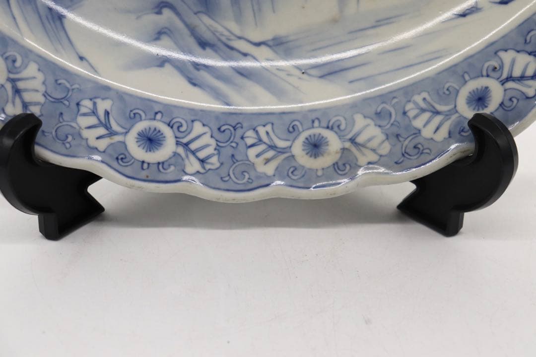 青華釉裏紅　山水紋花口大皿　送料込み0801