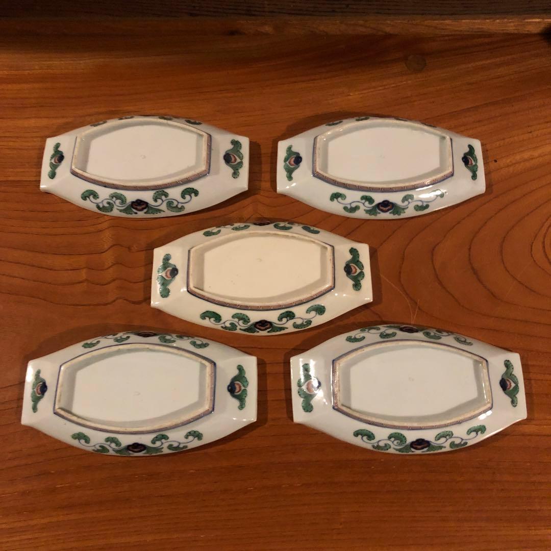 上手の古伊万里色絵舟形皿5客