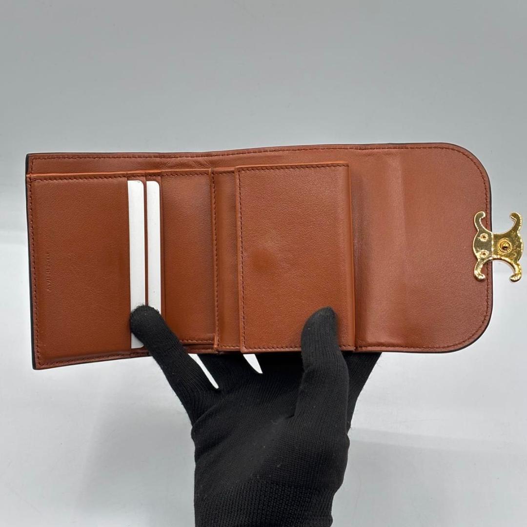 美品 セリーヌ 財布 トリオンフ スモールフラップウォレット ブラウン