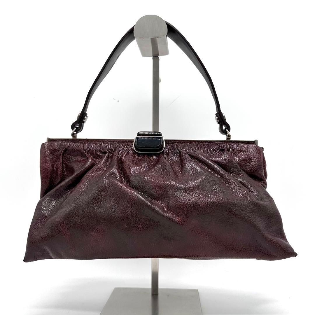 MARNI がま口 ハンドバッグ シボ革 ダークブラウン×ブラック 上品 モダン